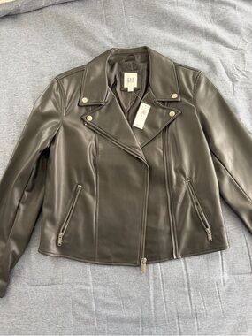 GAP Olive Green Faux Leather Moto Jacket
